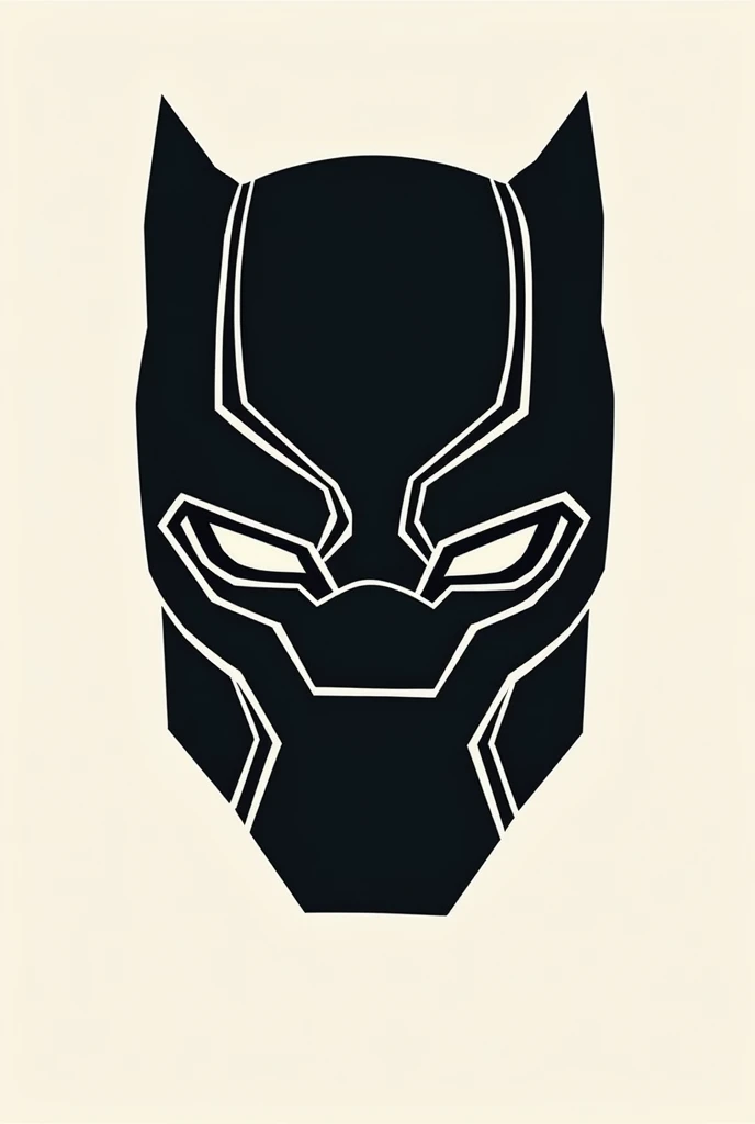 A minimalist illustration of Black Panther's face, focusing on the intensity of his eyes and the geometric shapes that form his mask.