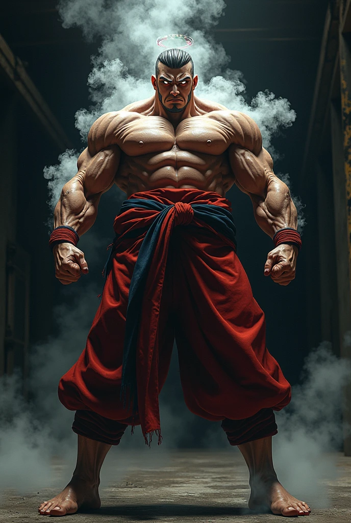 8k images、Raoh from Fist of the North Star(:1.5)、doping、Muscular、Fearless confidence、The face of resentment、Glowing Eyes、Physique of bodybuilders、Abandoned building、strobe、Black background、Head close-up、whole body、Stand with your legs spread、Fighting Pose、whole bodyから立ち上る湯気、fighting spirit、Halo、