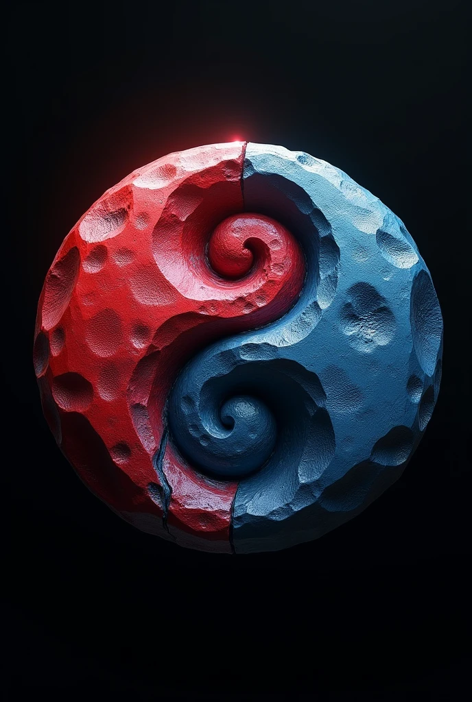 Realistic, ying-yang stone, red and blue, black background