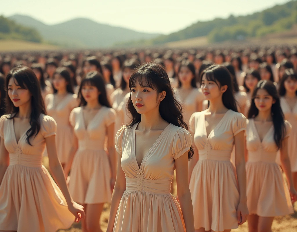 (((((Japanese Clone girls=Myself)))))), (((Best Super High quality Myself Clone girls Raw Photography Art))), (16K, Highest quality, Ultra-high resolution, RAW Photos), (((It's so unrealistic., With unparalleled depiction, With an unfathomable sight, An unprecedented and shocking worldview, Clone girls in a world of mass reproduction, Ultra-realistic))), (((Japanese, woman, 24yo, Ishihara Satomi))), (Small face, ((Thick black hair, Semi-long hair))), ((V-neck short-sleeve dress)), (((((Very detailed美しい女体, Accurate body structure, Very detailed完璧な, Super busty body with very large breasts, Clearly emphasizes cleavage))))), (((Dark Eyes, Mature face, Cute Smile, A gentle gaze))), (((Very happy laughter is beautiful))), ((((((((Very detailed分身増殖描写, ((1girl→Myself cloning→1,000,000,000,000,000,000,000,000Myself Clone girls)))))))))), ((((((((Very detailed, The precise depiction of the proliferation of Myself Clone girls, ((With the perfectly identical bodies of Myself clone girls, With the exact same face as the Myself clone girls, With the exact same hairstyle as the Myself clone girls, In the exact same clothes as the girls who are my clones, Perfectly the same height as the Myself clone girls, Super big breasts, just like the Myself clone girls)))))))))), (((Myself clone girls only))), (((Multiple pairs, Very detailed depiction, (Myself clone girls hug each other, Myself clone girls assemble, Fun conversations with fellow Myself clone girls, A fun conversation between Myself clone girls, Myself clone girls holding hands)))), (((Everyone looks at the camera))), (((Unbelievably crowded, Transcendent Myself clone girls intimately, Countless Myself clone girls surround you in 360 degrees))), (Bright, soft sunlight), (((Very wide field of view, Very detailed, Detailed ultra-perspective depiction with clear depth))), (((((Landscape with a curved slope))))), (((Very photographic and detailed depiction, Myself clone girls will multiply infinitely and fill the surroundings from one side to the horizon with their bodies tightly packed together without any gaps., A scene of endless Myself clone girls and a fun atmosphere))), (Focus on the average value of the image)