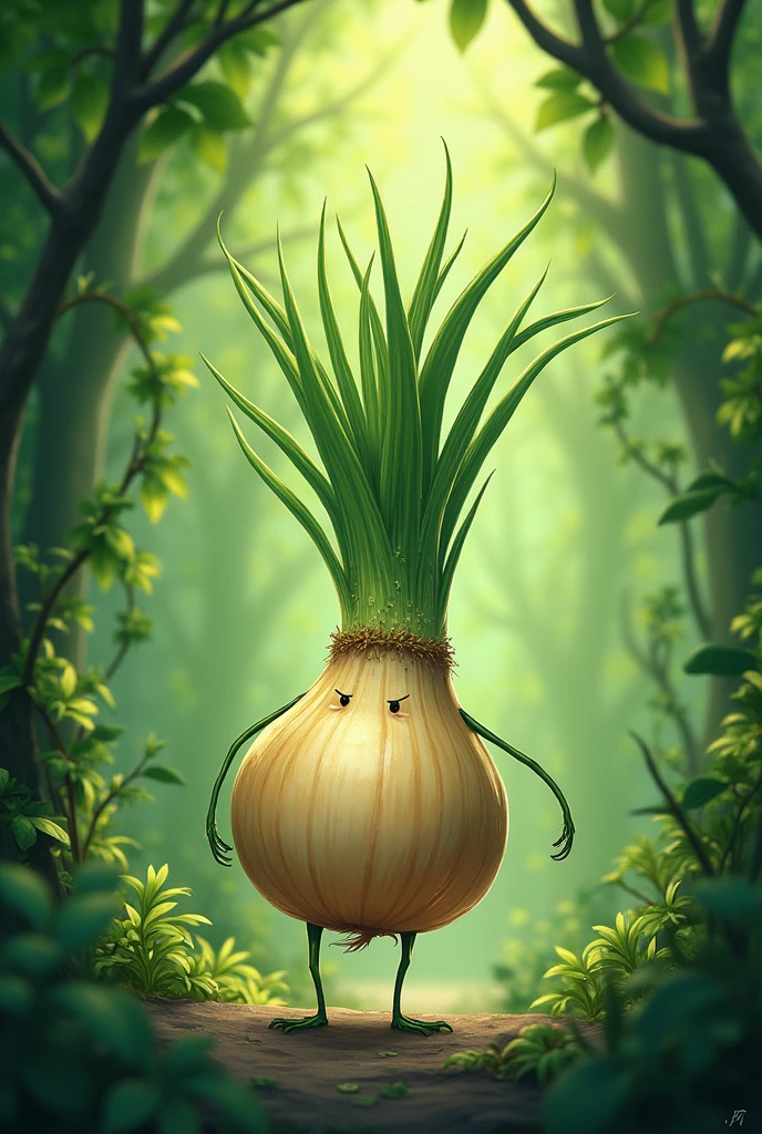 Create for me an image of the character chives with a green background 