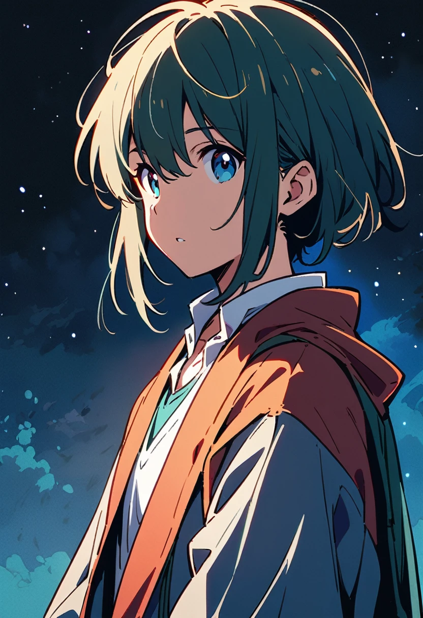 Anime drawings inspired by Makoto Shinkai, Sparrow'Door Lock, Pixiv Topics, Space Art, Makoto Shinkai Cyril Rolland, Anime Japanese man and woman sitting and looking at the sky, Around the two of them, White Cat's, Black Cat Girl, A calico cat girl is running through the sky.,