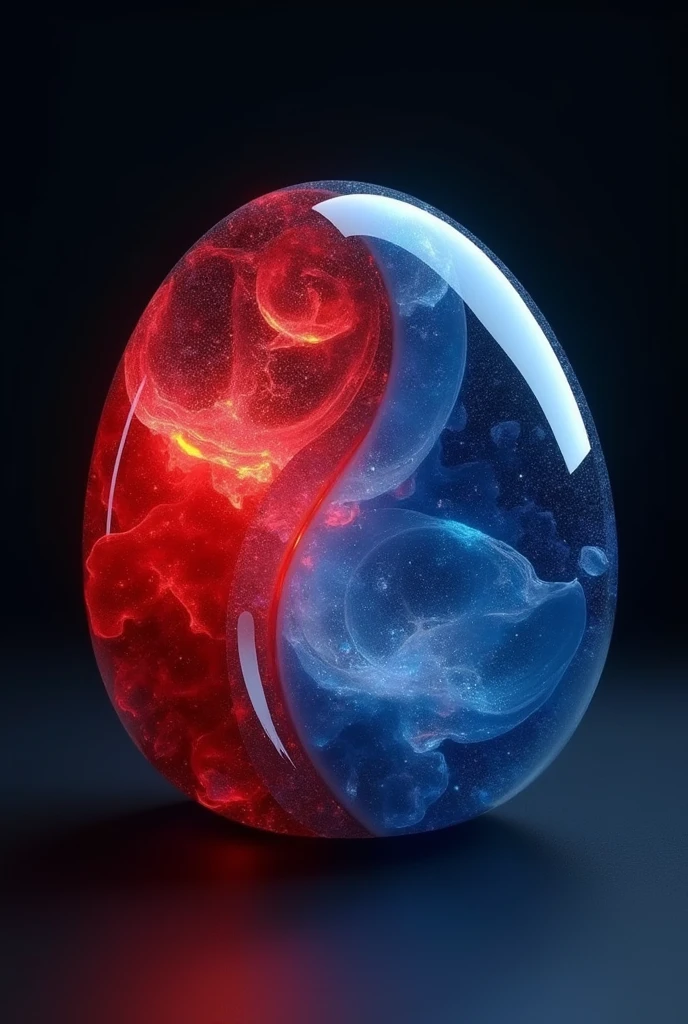 Realistic, ying-yang stone, crystal, red and blue, black background