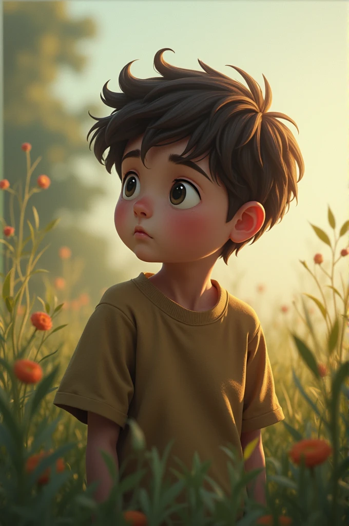 A boy thinking about someone 

