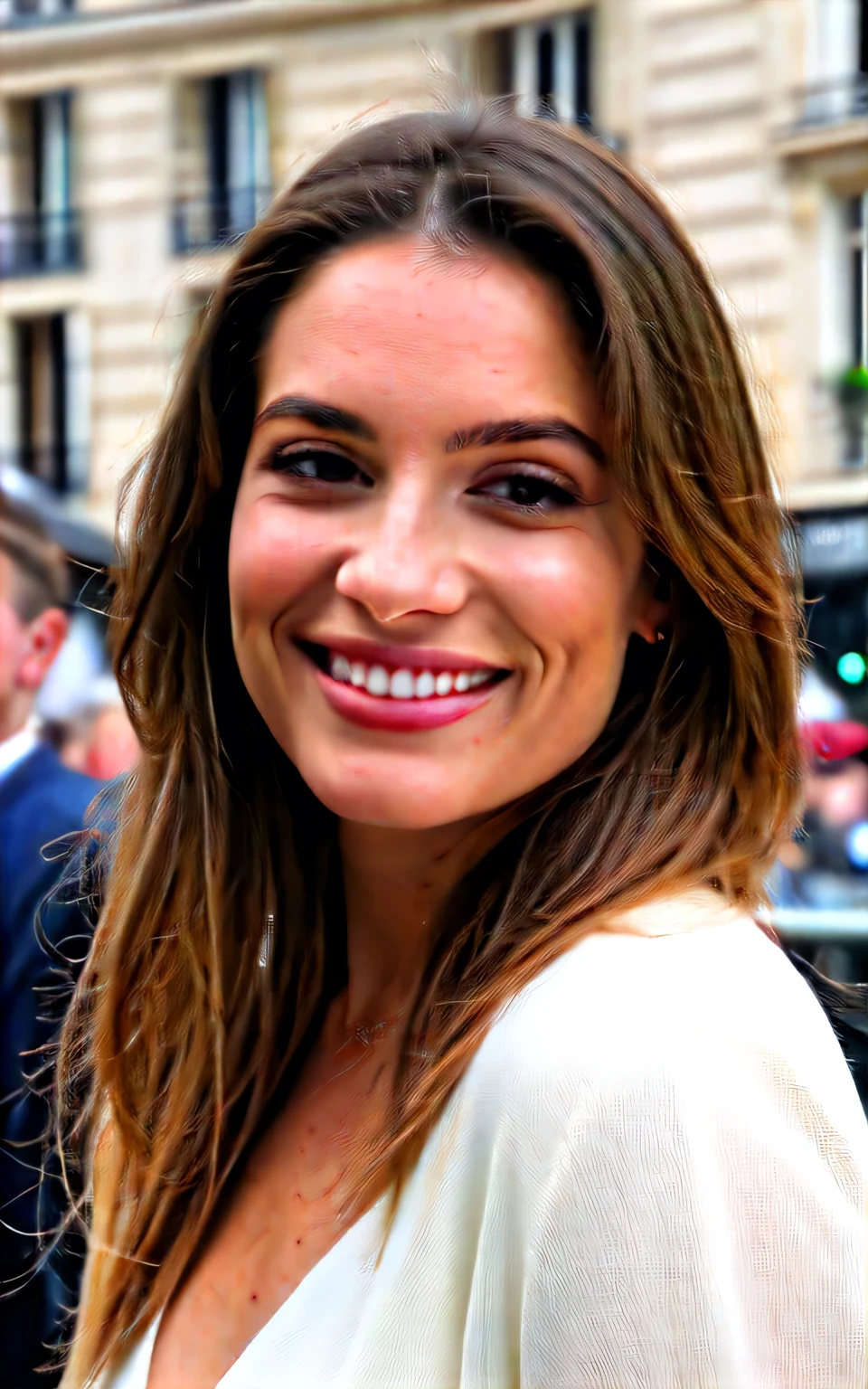 belle femme , photo realistic , a paris , soft lighiting , vibrante couleurs , souriante
