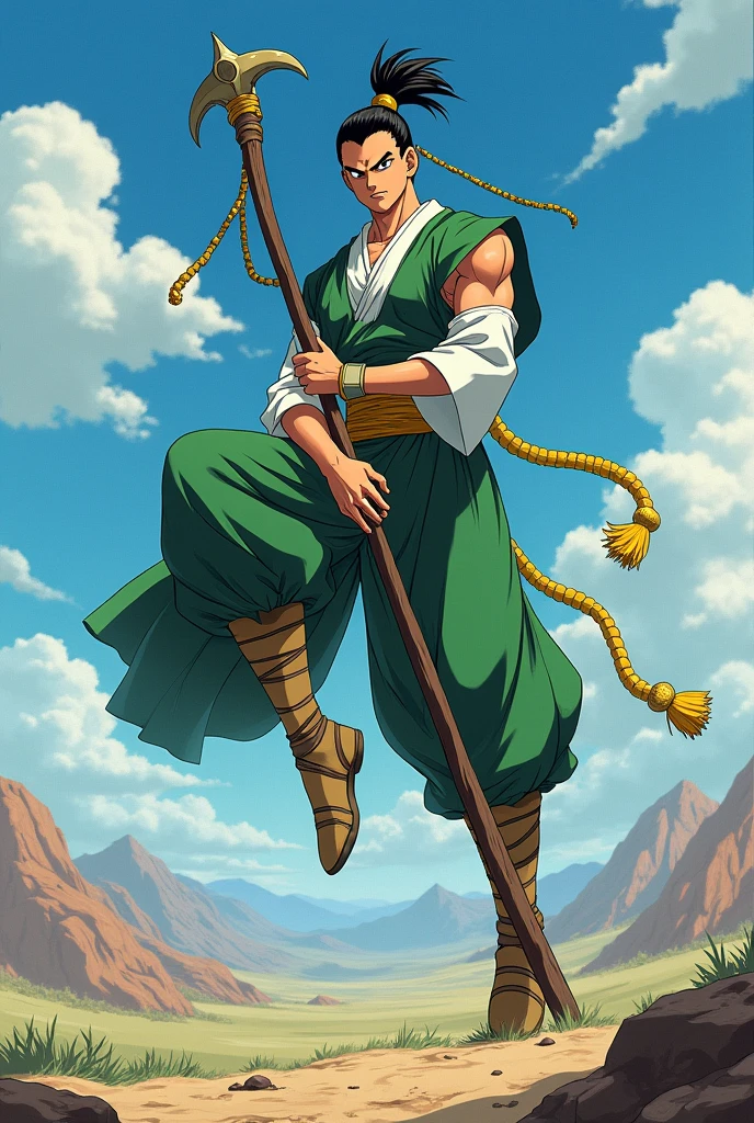 Generate a picture of tao pai pai the dragon ball z character on his stick