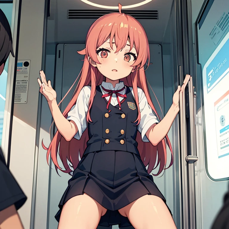 Inside the train、High school girl sitting in front、Open your legs a little、