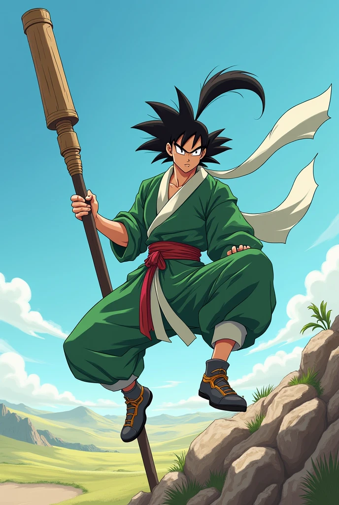 Generate a picture of tao pai pai the dragon ball z character on his stick