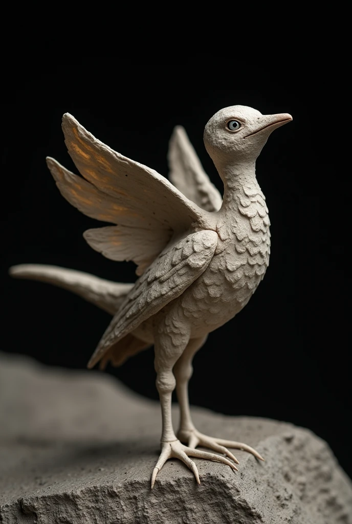 (Highest quality:1.2),ultra-light clay, (((bird:1.5, 不死birdのクレイアート, 不死bird, 美しい不死birdのクレイアート))), Gentle expression, Very delicate clay art, Artistic, clay, Pottery, Thin fabric, Confused, dirty, mineral pigments, 3D clay sculpture art, clay sculpture, Rough surface, (slope,slope background,Jet black background,Eat food,alone,Are standing), Highest quality、Very detailed、High quality details、８ｋ