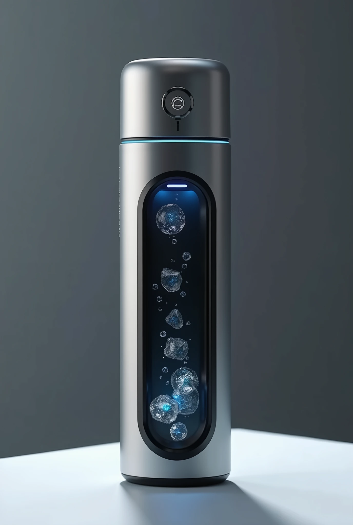 A thermos that has advanced technology such as the option to cool or heat with stored ice and buttons 