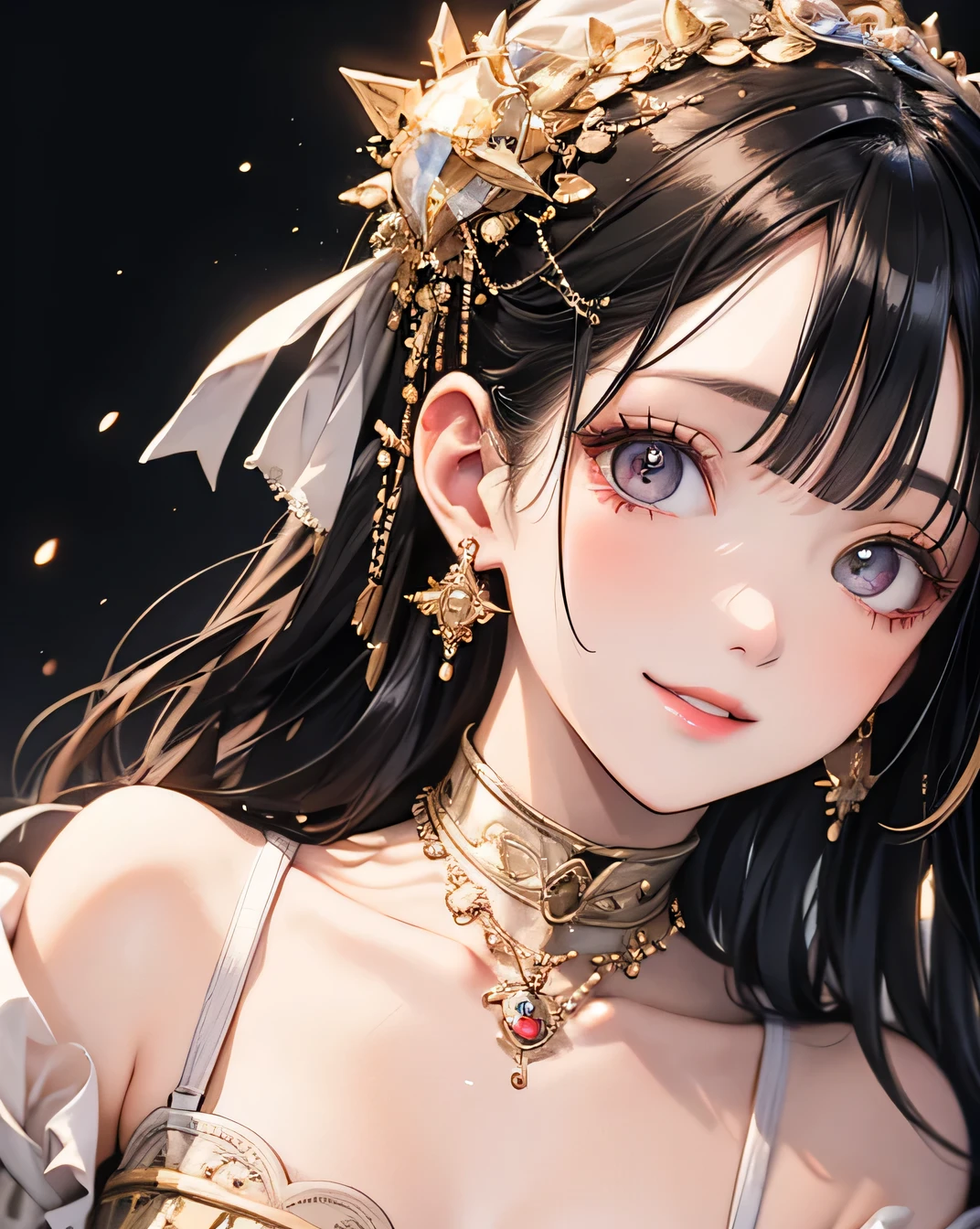 smile, Black Hair, Delicate face, To the audience:, masterpiece, Highest quality, Super Fine, Best Shadow , Disney Style, Best lighting , Cinematic Light , Light skin