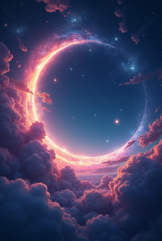 Colorful picture of the moon, stars and galaxies