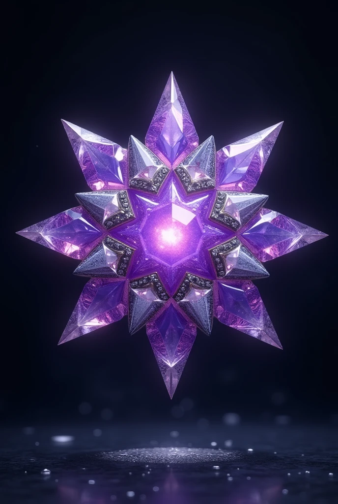 Realistic, violet stone, crystal, eight-pointed star into, black background
