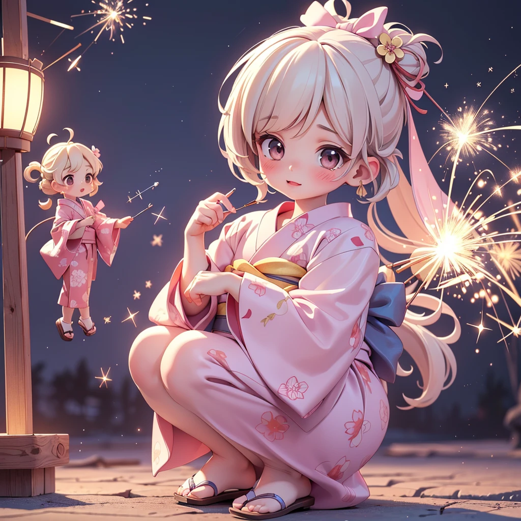 ((petite cute 2girls)), ((cute face)), ((puffy eyes)), ((masterpiece)), ((best quality)), ((ultra detailed)), ((exquisite)), ((depth)), ((crisp)), ((16k)), ((beautiful and aesthetic)), ((super detailed skin)), ((high standard)), ((highres)), (perfect anatomy), (blush), (lipstick), (full body), (nostalgic scenery), (cove, night), (emotional), (japanese sparklers), (squat), (hearpin), (yukata)