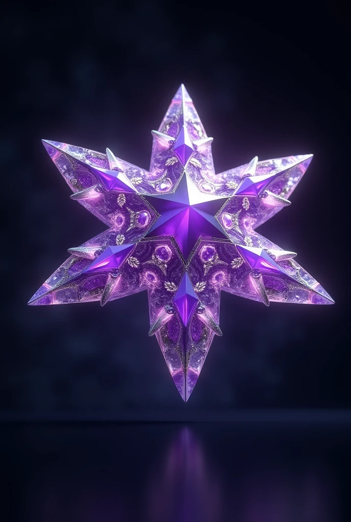 Realistic, violet stone, crystal, eight-pointed star into, black background