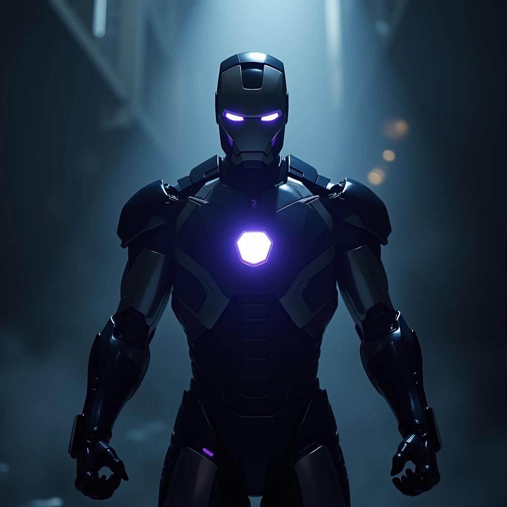 {{{masterpiece}}}, {extremely delicate and beautiful}, (solo:1.5), (best quality:1.2), (ultra high res, photorealistic, 8k, Cinematic Lighting, beautiful lighting, professional lighting, physically-based rendering, photon mapping, radiosity, detailed and intricate,((Ray tracing)), detail armour, iron man, superhero landing pose,black and blue suit,ark reactor in his chest glowing a dark purple, dynamic angle, dark background,some of Ironmans armour engulfed by the shadows,make it appear as if iron man is emerging partially from the shadows