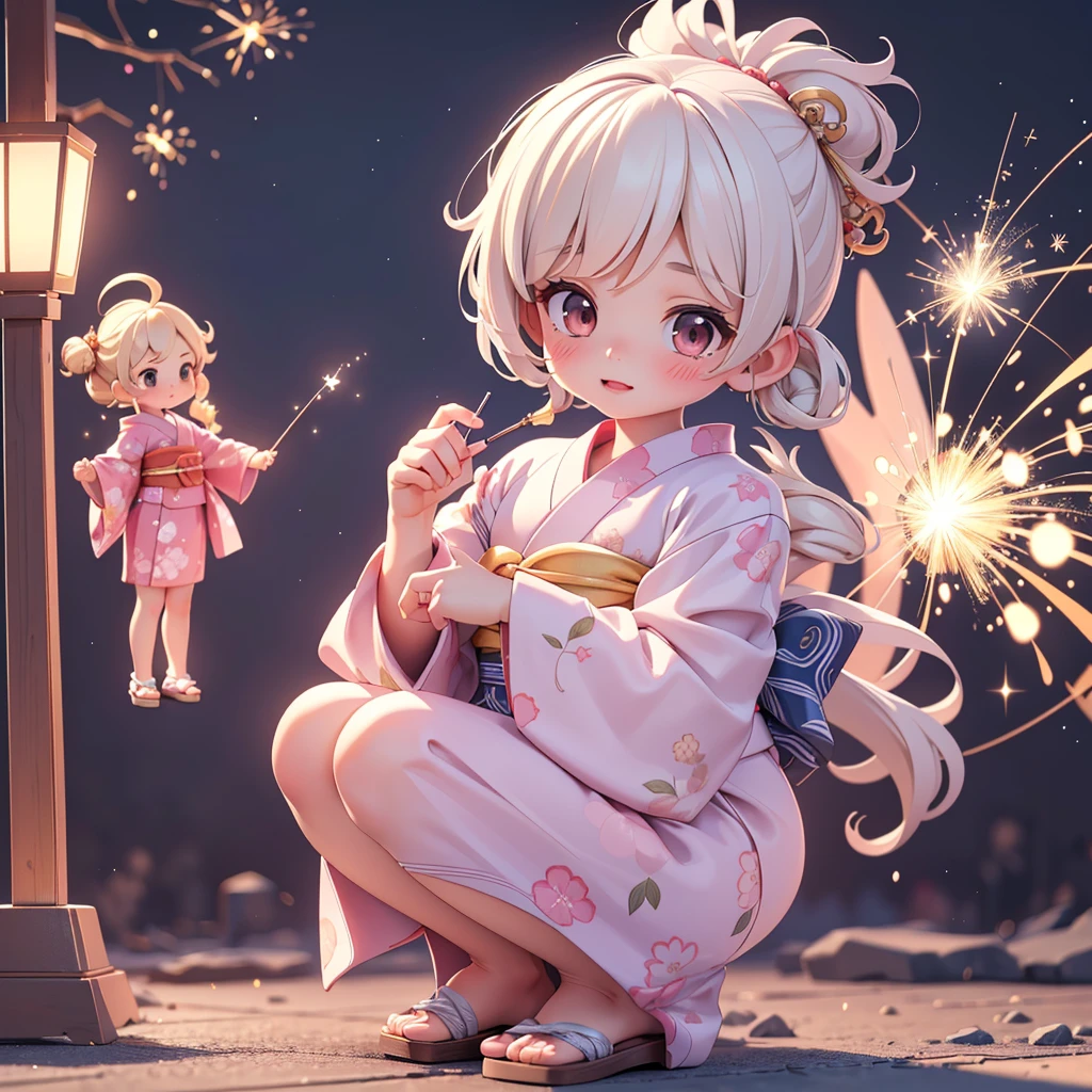 ((petite cute 2girls)), ((cute face)), ((puffy eyes)), ((masterpiece)), ((best quality)), ((ultra detailed)), ((exquisite)), ((depth)), ((crisp)), ((16k)), ((beautiful and aesthetic)), ((super detailed skin)), ((high standard)), ((highres)), (perfect anatomy), (blush), (lipstick), (full body), (nostalgic scenery), (cove, night), (emotional), (japanese sparklers), (squat), (hearpin), (yukata)