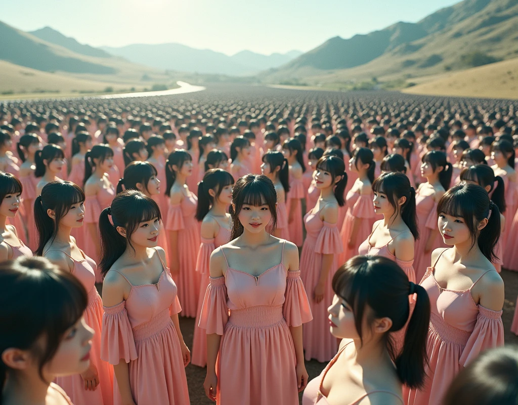 (((((Japanese Clone girls=Myself)))))), (((Best Super High quality Myself Clone girls Raw Photography Art))), (16K, Highest quality, Ultra-high resolution, RAW Photos), (((It's so unrealistic., With unparalleled depiction, With an unfathomable sight, An unprecedented and shocking worldview, Clone girls in a world of mass reproduction, Ultra-realistic))), (((Japanese, woman, 24yo, Ishihara Satomi))), (Small face, ((Thick black hair, Semi-long hair))), ((V-neck short-sleeve dress)), (((((Very detailed美しい女体, Accurate body structure, Very detailed完璧な, Super busty body with very large breasts, Clearly emphasizes cleavage))))), (((Dark Eyes, Mature face, Cute Smile, A gentle gaze))), (((Very happy laughter is beautiful))), ((((((((Very detailed分身増殖描写, ((1girl→Myself cloning→1,000,000,000,000,000,000,000,000,000,000,000,000,000,000,000,000,000,000,000,000Myself Clone girls)))))))))), ((((((((Very detailed, The precise depiction of the proliferation of Myself Clone girls, ((With the perfectly identical bodies of Myself clone girls, With the exact same face as the Myself clone girls, With the exact same hairstyle as the Myself clone girls, In the exact same clothes as the girls who are my clones, Perfectly the same height as the Myself clone girls, Super big breasts, just like the Myself clone girls)))))))))), (((Myself clone girls only))), (((Multiple pairs, Very detailed depiction, (Myself clone girls hug each other, Myself clone girls assemble, Fun conversations with fellow Myself clone girls, A fun conversation between Myself clone girls, Myself clone girls holding hands, Walking with lots of Myself clone girls)))), (((Everyone looks at the camera))), (((Unbelievably crowded, Transcendent Myself clone girls intimately, Countless Myself clone girls surround you in 360 degrees))), (Bright, soft sunlight), (((Very wide field of view, Very detailed, Detailed ultra-perspective depiction with clear depth, wide view))), (((((Landscape with a curved slope))))), (((Very photographic and detailed depiction, Myself clone girls will multiply infinitely and fill the surroundings from one side to the horizon with their bodies tightly packed together without any gaps., A scene of endless Myself clone girls and a fun atmosphere))), (Focus on the average value of the image)