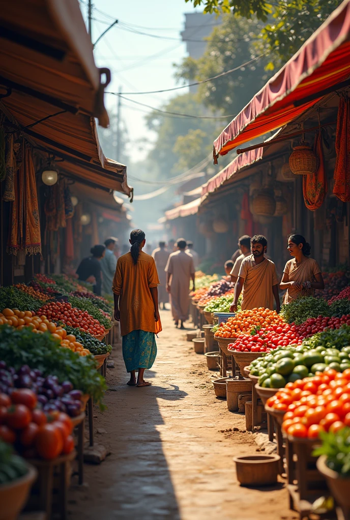 Street market India in many people buy vegetables