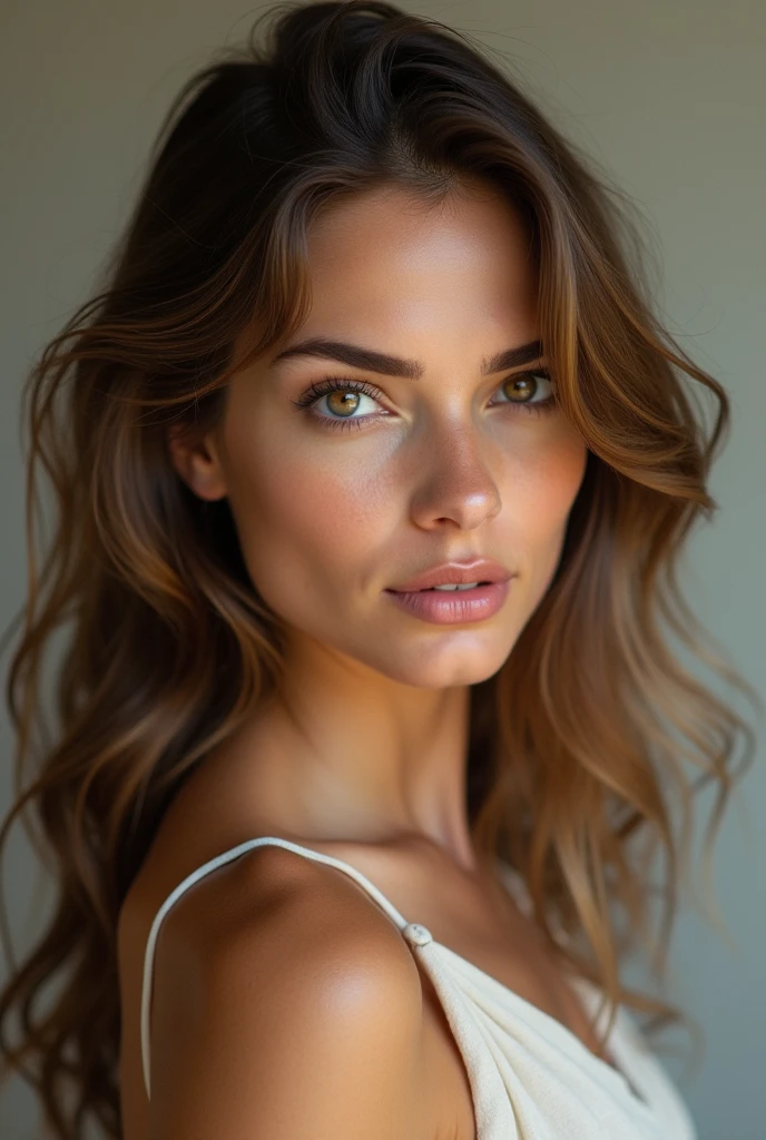 very beautiful woman with brown hair brown eyes