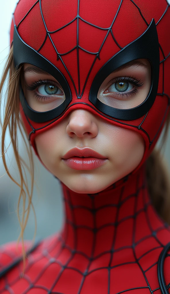 ((best quality)), ((masterpiece)), (detailed), perfect face closeup 
beautiful young woman with spiderman outfit and mask, perfect lip, beautiful eyes, colorful