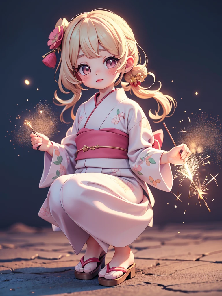 ((petite cute 2girls)), ((cute face)), ((puffy eyes)), ((masterpiece)), ((best quality)), ((ultra detailed)), ((exquisite)), ((depth)), ((crisp)), ((16k)), ((beautiful and aesthetic)), ((super detailed skin)), ((high standard)), ((highres)), (perfect anatomy), (blush), (lipstick), (full body), (nostalgic scenery), (cove, night), (emotional), (japanese sparklers), (squat), (hearpin), (yukata)