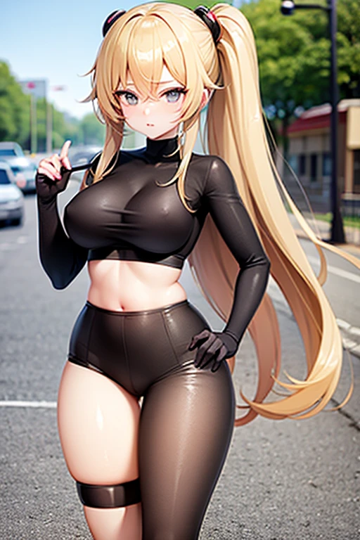 Anime girl with a gorgeous figure on the street