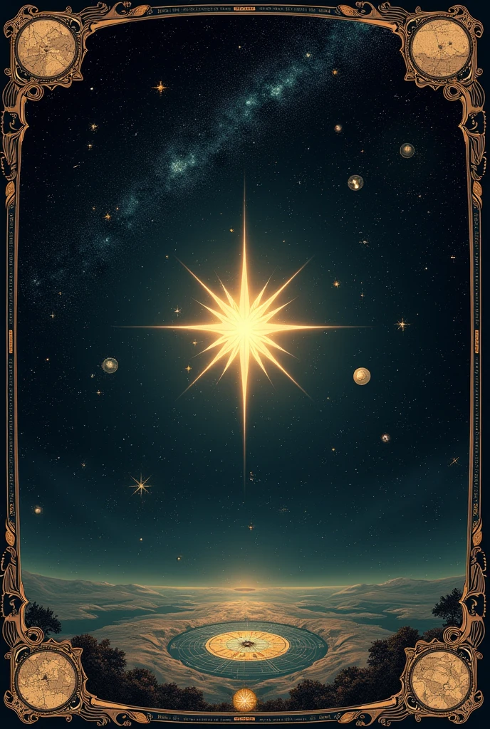 Create a star map illustration that represents the night sky on September 15, 2004. The design should be in a vintage, ornate style with intricate borders and celestial details, similar to a classical astronomical chart. Include a central bright star surrounded by various constellations and celestial bodies.
Add decorative elements like small maps, constellations, and symbols around the border. The background should be dark with a starry sky and intricate illustrations of the zodiac and other celestial motifs
Readable font /square image
Complete image without missing anything
Don't make it look conjusted
Also add a detailed star map illustrating the night sky over Jabalpur, Madhya Pradesh, India, on September 15, 2004. The map should feature a dark background with a grid overlay to represent coordinates. Include a realistic depiction of the Milky Way running across the sky. Use small, subtle white dots for general stars and slightly larger, brighter dots for the major stars. Draw thin, soft lines to connect stars and form prominent constellations, such as Orion, to make them somehow in a pretty way . Apply a faint glow around the constellation lines to highlight them delicately.