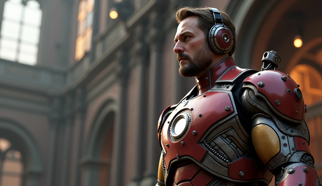 1850's Marvel Avengers character, iron man , vintage iron suit, realistic, realistic character, vintage, vintage character, vintage background, male, avengers tower in background, highly detailed, extremely detailed, 8k, masterpiece, ultra-detailed, photorealistic, hdr, studio lighting, physically-based rendering, extreme detail description, vivid colors, dramatic lighting, cinematic, epic