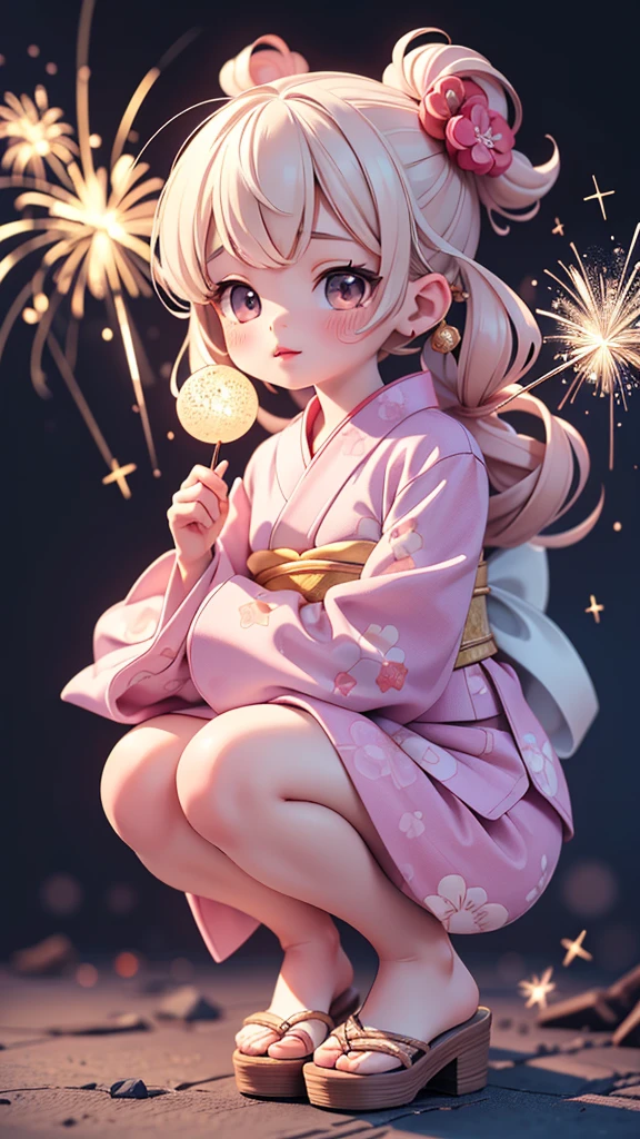 ((petite cute 2girls)), ((cute face)), ((puffy eyes)), ((masterpiece)), ((best quality)), ((ultra detailed)), ((exquisite)), ((depth)), ((crisp)), ((16k)), ((beautiful and aesthetic)), ((super detailed skin)), ((high standard)), ((highres)), (perfect anatomy), (blush), (lipstick), (full body), (nostalgic scenery), (cove, night), (emotional), (japanese sparklers), (squat), (hearpin), (yukata)