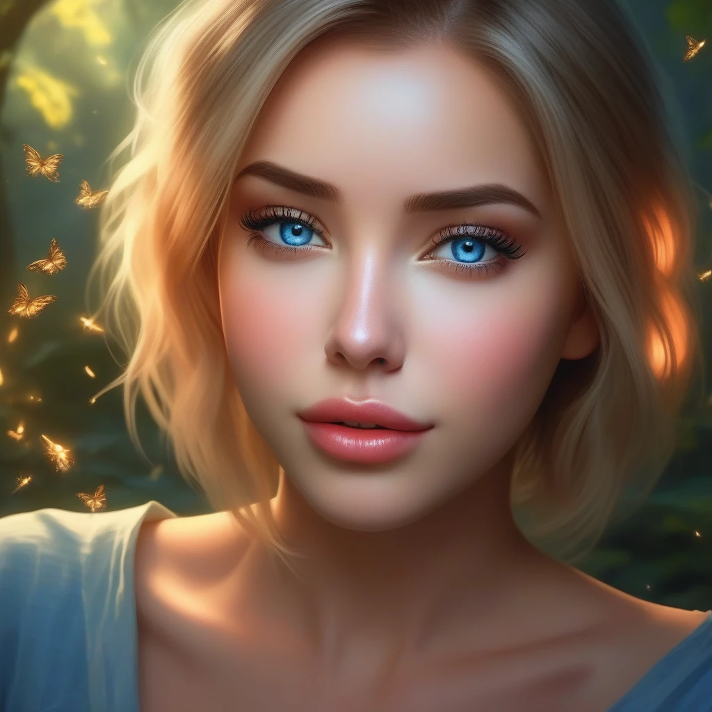 (masterpiece, best quality:1.2), 1girl, inpaint, blue eyes, beautiful detailed eyes, beautiful detailed lips, extremely detailed eyes and face, long eyelashes, delicate, serene expression, intricate fantasy landscape, magical forest, glowing fireflies, moonlight, ethereal, (best quality,4k,8k,highres,masterpiece:1.2),ultra-detailed,(realistic,photorealistic,photo-realistic:1.37),vibrant colors,dramatic lighting