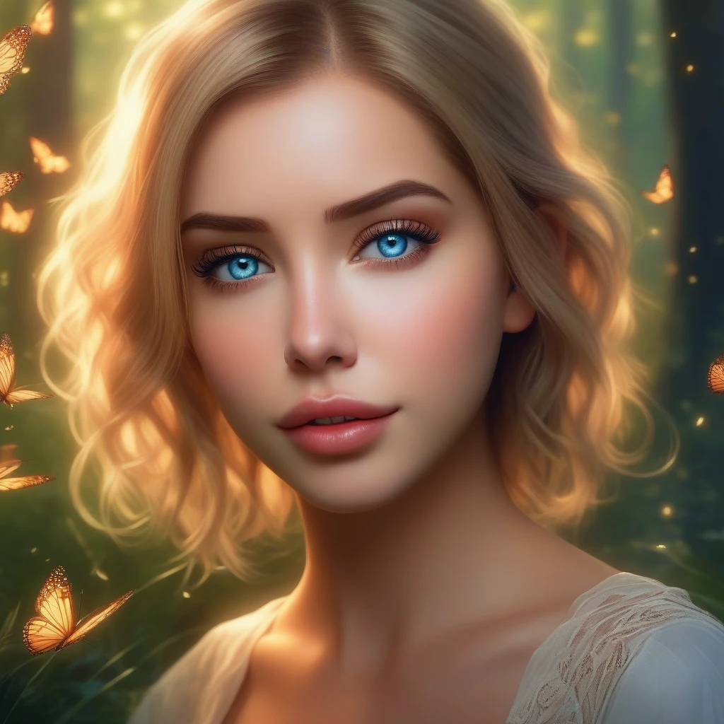 (masterpiece, best quality:1.2), 1girl, inpaint, blue eyes, beautiful detailed eyes, beautiful detailed lips, extremely detailed eyes and face, long eyelashes, delicate, serene expression, intricate fantasy landscape, magical forest, glowing fireflies, moonlight, ethereal, (best quality,4k,8k,highres,masterpiece:1.2),ultra-detailed,(realistic,photorealistic,photo-realistic:1.37),vibrant colors,dramatic lighting