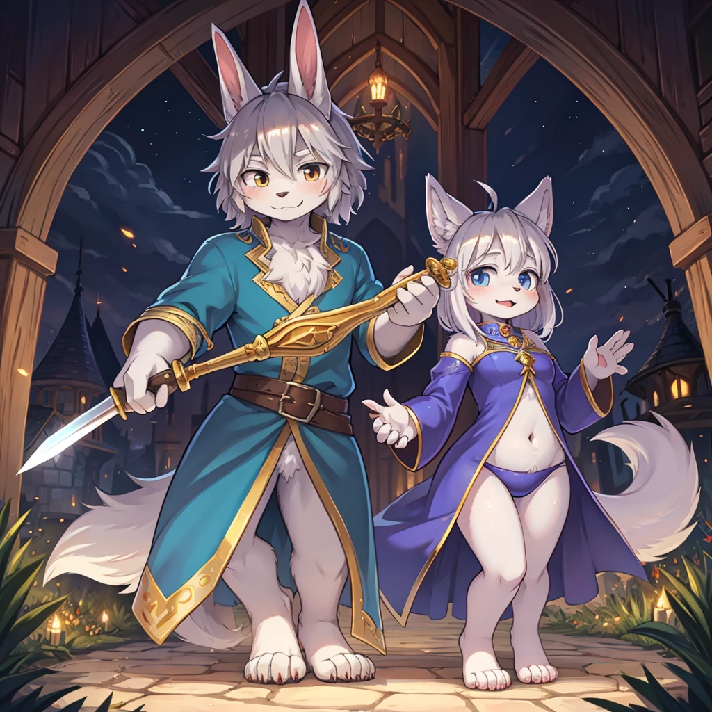 Adventure fantasy, the magician old silver wolf and the droopy-eared swordsman rabbit girl