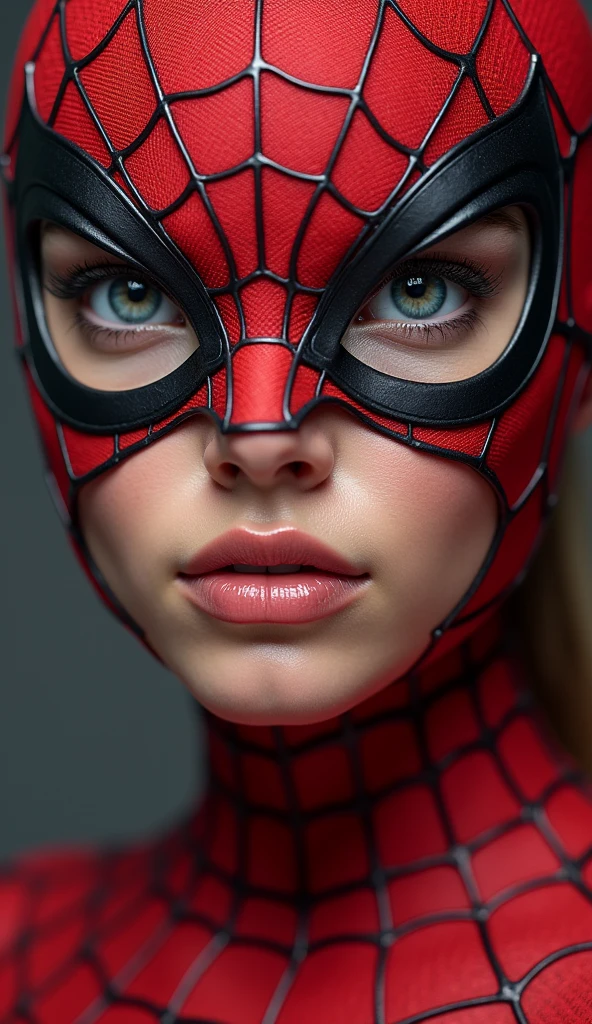 ((best quality)), ((masterpiece)), (detailed), perfect face closeup
beautiful young woman with spiderman full outfit and mask, perfect lip, beautiful eyes, colorful