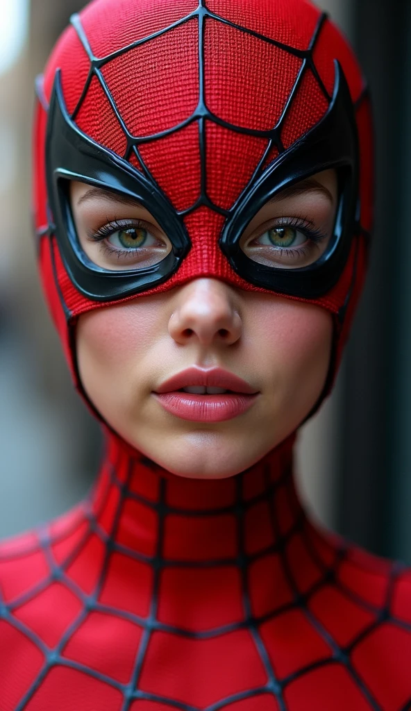 ((best quality)), ((masterpiece)), (detailed), perfect face closeup 
beautiful young woman with spiderman full outfit and mask, perfect lip, beautiful eyes, colorful