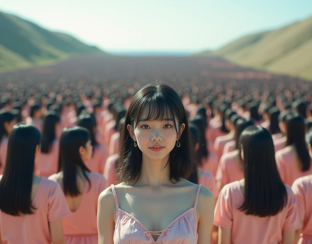 (((((Japanese Clone girls=Myself)))))), (((Best Super High quality Myself Clone girls Raw Photography Art))), (16K, Highest quality, Ultra-high resolution, RAW Photos), (((It's so unrealistic., With unparalleled depiction, With an unfathomable sight, An unprecedented and shocking worldview, Clone girls in a world of mass reproduction, Ultra-realistic))), (((Japanese, woman, 24yo, Ishihara Satomi))), (Small face, ((Thick black hair, Semi-long hair))), ((V-neck short-sleeve dress)), (((((Very detailed美しい女体, Accurate body structure, Very detailed完璧な, Super busty body with very large breasts, Clearly emphasizes cleavage))))), (((Dark Eyes, Mature face, Cute Smile, A gentle gaze))), (((Very happy laughter is beautiful))), ((((((((Very detailed分身増殖描写, ((1girl→Myself cloning→1,000,000,000,000,000,000,000,000,000,000,000,000,000,000,000,000,000,000,000,000Myself Clone girls)))))))))), ((((((((Very detailed, The precise depiction of the proliferation of Myself Clone girls, ((With the perfectly identical bodies of Myself clone girls, With the exact same face as the Myself clone girls, With the exact same hairstyle as the Myself clone girls, In the exact same clothes as the girls who are my clones, Perfectly the same height as the Myself clone girls, Super big breasts, just like the Myself clone girls)))))))))), (((Myself clone girls only))), (((Multiple pairs, Very detailed depiction, (Myself clone girls hug each other, Myself clone girls assemble, Fun conversations with fellow Myself clone girls, A fun conversation between Myself clone girls, Myself clone girls holding hands, Walking with lots of Myself clone girls)))), (((Everyone looks at the camera))), (((Unbelievably crowded, Transcendent Myself clone girls intimately, Countless Myself clone girls surround you in 360 degrees))), (Bright, soft sunlight), (((Very wide field of view, Very detailed, Detailed ultra-perspective depiction with clear depth, wide view))), (((((Landscape with a curved slope))))), (((Very photographic and detailed depiction, Myself clone girls will multiply infinitely and fill the surroundings from one side to the horizon with their bodies tightly packed together without any gaps., A scene of endless Myself clone girls and a fun atmosphere))), (Focus on the average value of the image)