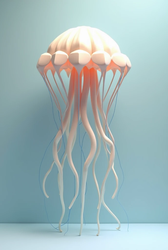 A jellyfish formed from simple geometric shapes such as semi circles and cylinders focusing on geometric shapes