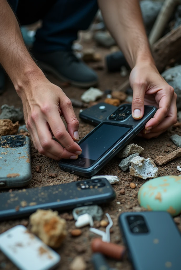 Finding phones and accessories in garbage for YouTube thumbnail