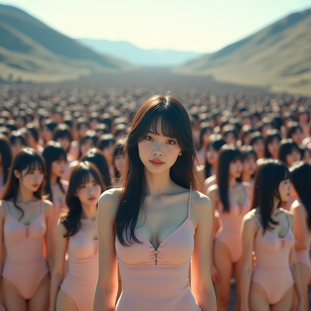 (((((Japanese Clone girls=Myself)))))), (((Best Super High quality Myself Clone girls Raw Photography Art))), (16K, Highest quality, Ultra-high resolution, RAW Photos), (((It's so unrealistic., With unparalleled depiction, With an unfathomable sight, An unprecedented and shocking worldview, Clone girls in a world of mass reproduction, Ultra-realistic))), (((Japanese, woman, 24yo, Ishihara Satomi))), (Small face, ((Thick black hair, Semi-long hair))), ((V-neck short-sleeve dress)), (((((Very detailed美しい女体, Accurate body structure, Very detailed完璧な, Super busty body with very large breasts, Clearly emphasizes cleavage))))), (((Dark Eyes, Mature face, Cute Smile, A gentle gaze))), (((Very happy laughter is beautiful))), ((((((((Very detailed分身増殖描写, ((1girl→Myself cloning→1,000,000,000,000,000,000,000,000,000,000,000,000,000,000,000,000,000,000,000,000Myself Clone girls)))))))))), ((((((((Very detailed, The precise depiction of the proliferation of Myself Clone girls, ((With the perfectly identical bodies of Myself clone girls, With the exact same face as the Myself clone girls, With the exact same hairstyle as the Myself clone girls, In the exact same clothes as the girls who are my clones, Perfectly the same height as the Myself clone girls, Super big breasts, just like the Myself clone girls)))))))))), (((Myself clone girls only))), (((Multiple pairs, Very detailed depiction, (Myself clone girls hug each other, Myself clone girls assemble, Fun conversations with fellow Myself clone girls, A fun conversation between Myself clone girls, Myself clone girls holding hands, Walking with lots of Myself clone girls)))), (((Everyone looks at the camera))), (((Unbelievably crowded, Transcendent Myself clone girls intimately, Countless Myself clone girls surround you in 360 degrees))), (Bright, soft sunlight), (((Very wide field of view, Very detailed, Detailed ultra-perspective depiction with clear depth, wide view))), (((((Landscape with a curved slope))))), (((Very photographic and detailed depiction, Myself clone girls will multiply infinitely and fill the surroundings from one side to the horizon with their bodies tightly packed together without any gaps., A scene of endless Myself clone girls and a fun atmosphere))), (Focus on the average value of the image)