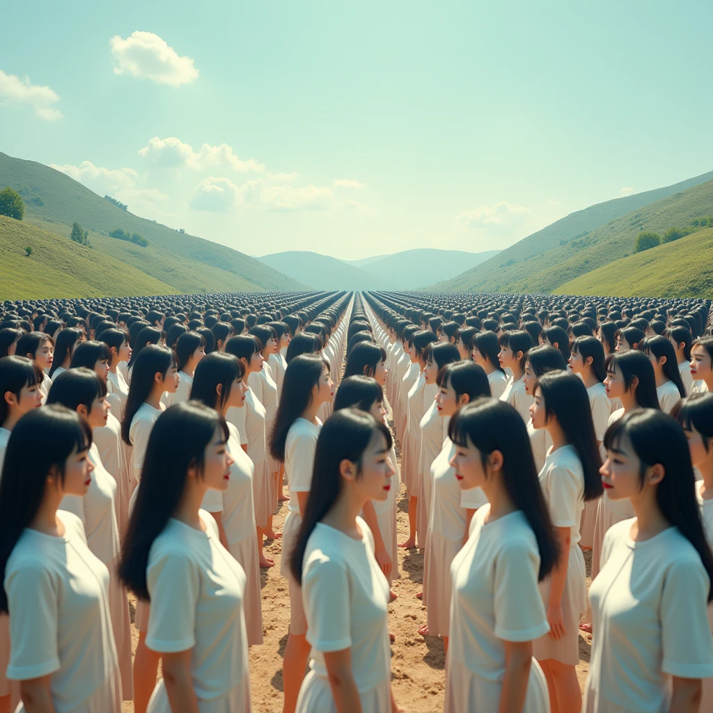 (((((Japanese Clone girls=Myself)))))), (((Best Super High quality Myself Clone girls Raw Photography Art))), (16K, Highest quality, Ultra-high resolution, RAW Photos), (((It's so unrealistic., With unparalleled depiction, With an unfathomable sight, An unprecedented and shocking worldview, Clone girls in a world of mass reproduction, Ultra-realistic))), (((Japanese, woman, 24yo, Ishihara Satomi))), (Small face, ((Thick black hair, Semi-long hair))), ((V-neck short-sleeve dress)), (((((Very detailed美しい女体, Accurate body structure, Very detailed完璧な, Super busty body with very large breasts, Clearly emphasizes cleavage))))), (((Dark Eyes, Mature face, Cute Smile, A gentle gaze))), (((Very happy laughter is beautiful))), ((((((((Very detailed分身増殖描写, ((1girl→Myself cloning→1,000,000,000,000,000,000,000,000,000,000,000,000,000,000,000,000,000,000,000,000Myself Clone girls)))))))))), ((((((((Very detailed, The precise depiction of the proliferation of Myself Clone girls, ((With the perfectly identical bodies of Myself clone girls, With the exact same face as the Myself clone girls, With the exact same hairstyle as the Myself clone girls, In the exact same clothes as the girls who are my clones, Perfectly the same height as the Myself clone girls, Super big breasts, just like the Myself clone girls)))))))))), (((Myself clone girls only))), (((Multiple pairs, Very detailed depiction, (Myself clone girls hug each other, Myself clone girls assemble, Fun conversations with fellow Myself clone girls, A fun conversation between Myself clone girls, Myself clone girls holding hands, Walking with lots of Myself clone girls)))), (((Everyone looks at the camera))), (((Unbelievably crowded, Transcendent Myself clone girls intimately, Countless Myself clone girls surround you in 360 degrees))), (Bright, soft sunlight), (((Very wide field of view, Very detailed, Detailed ultra-perspective depiction with clear depth, wide view))), (((((Landscape with a curved slope))))), (((Very photographic and detailed depiction, Myself clone girls will multiply infinitely and fill the surroundings from one side to the horizon with their bodies tightly packed together without any gaps., A scene of endless Myself clone girls and a fun atmosphere))), (Focus on the average value of the image)