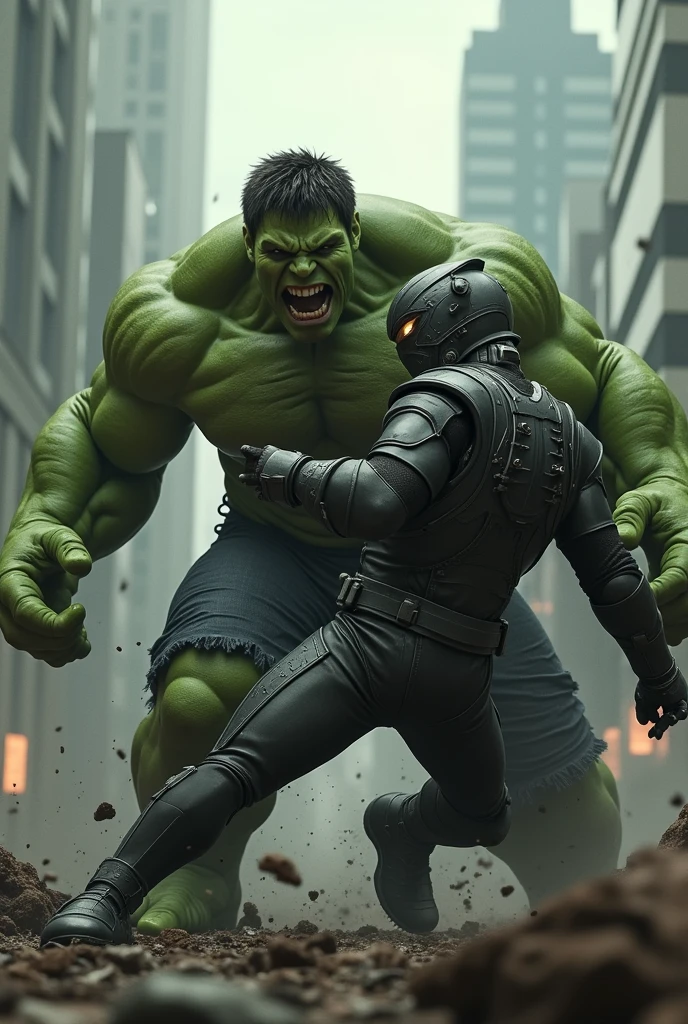 Robert Downey Jr in dr doom fighting with hulk