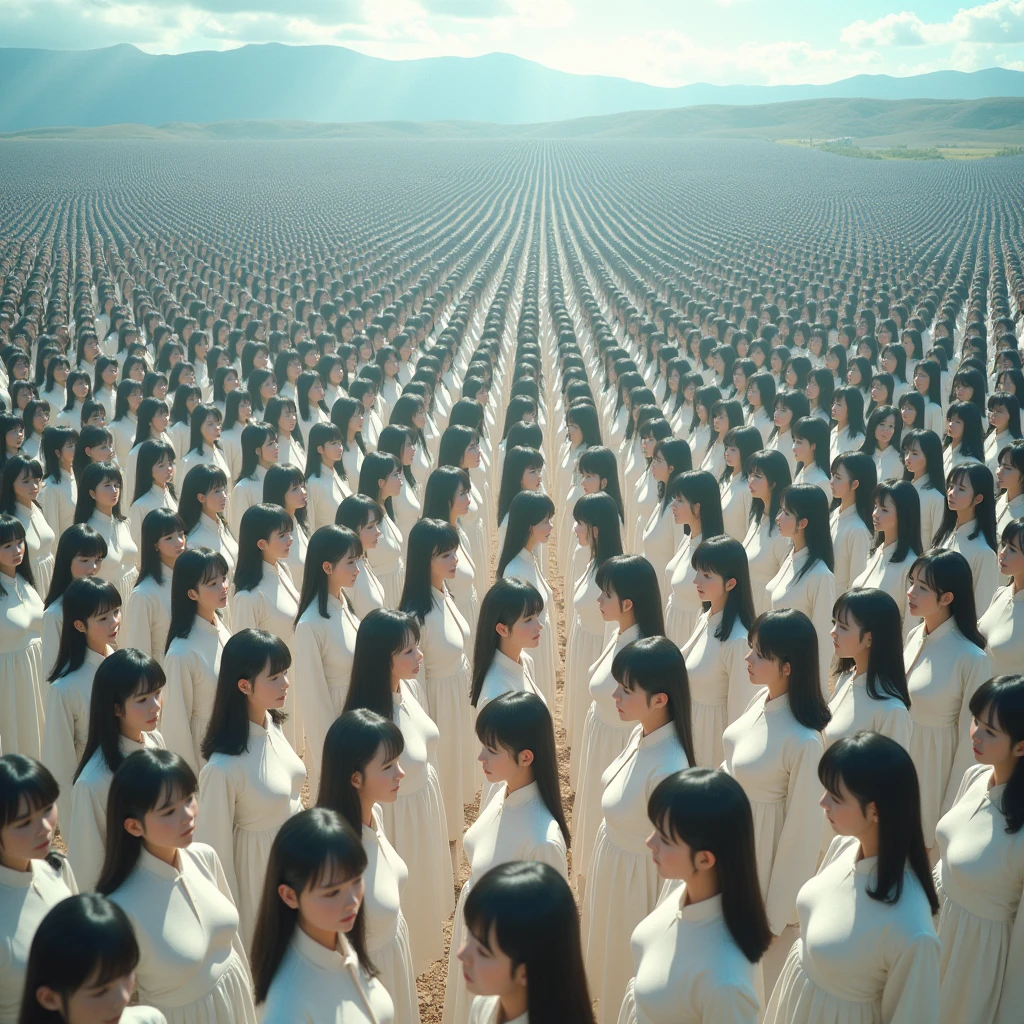 (((((Japanese Clone girls=Myself)))))), (((Best Super High quality Myself Clone girls Raw Photography Art))), (16K, Highest quality, Ultra-high resolution, RAW Photos), (((It's so unrealistic., With unparalleled depiction, With an unfathomable sight, An unprecedented and shocking worldview, Clone girls in a world of mass reproduction, Ultra-realistic))), (((Japanese, woman, 24yo, Ishihara Satomi))), (Small face, ((Thick black hair, Semi-long hair))), ((V-neck short-sleeve dress)), (((((Very detailed美しい女体, Accurate body structure, Very detailed完璧な, Super busty body with very large breasts, Clearly emphasizes cleavage))))), (((Dark Eyes, Mature face, Cute Smile, A gentle gaze))), (((Very happy laughter is beautiful))), ((((((((Very detailed分身増殖描写, ((1girl→Myself cloning→1,000,000,000,000,000,000,000,000,000,000,000,000,000,000,000,000,000,000,000,000Myself Clone girls)))))))))), ((((((((Very detailed, The precise depiction of the proliferation of Myself Clone girls, ((With the perfectly identical bodies of Myself clone girls, With the exact same face as the Myself clone girls, With the exact same hairstyle as the Myself clone girls, In the exact same clothes as the girls who are my clones, Perfectly the same height as the Myself clone girls, Super big breasts, just like the Myself clone girls)))))))))), (((Myself clone girls only))), (((Multiple pairs, Very detailed depiction, (Myself clone girls hug each other, Myself clone girls assemble, Fun conversations with fellow Myself clone girls, A fun conversation between Myself clone girls, Myself clone girls holding hands, Walking with lots of Myself clone girls)))), (((Everyone looks at the camera))), (((Unbelievably crowded, Transcendent Myself clone girls intimately, Countless Myself clone girls surround you in 360 degrees))), (Bright, soft sunlight), (((Very wide field of view, Very detailed, Detailed ultra-perspective depiction with clear depth, wide view))), (((((Landscape with a curved slope))))), (((Very photographic and detailed depiction, Myself clone girls will multiply infinitely and fill the surroundings from one side to the horizon with their bodies tightly packed together without any gaps., A scene of endless Myself clone girls and a fun atmosphere))), (Focus on the average value of the image)