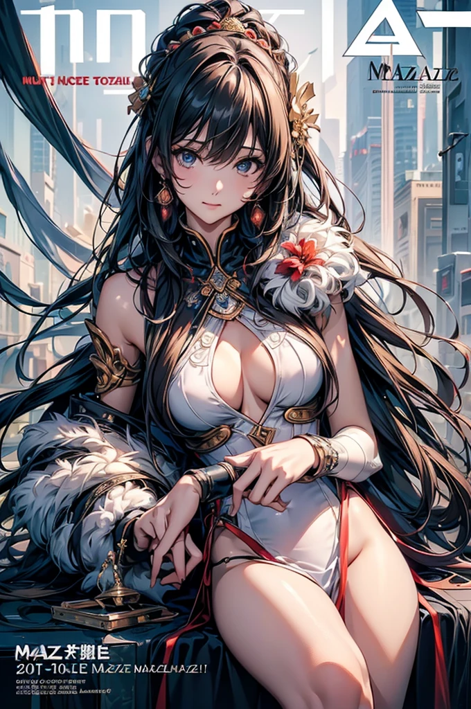 (original photo, best quality), (Practical, photo-Practical:1.3),best quality,Very detailed,masterpiece,Super detailed,illustration,1 Girl,superior_Body,Dynamic Angle,world masterpiece theater,messy_long_hair,best quality,Extremely detailed CG Unity 8K wallpaper,ink,Astonishing,Movie Lighting,lens_Flare, Dunhuang_style, (magazine:1.35) (cover-style:1.3)