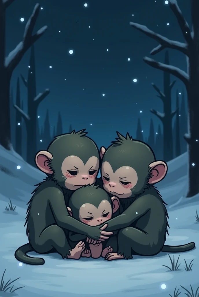 monkeys anime starve lovely night sad winter