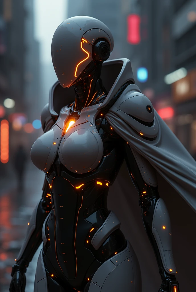 a woman in a futuristic suit with a glowing head and chest, cyberpunk art inspired by Marek Okon, cgsociety contest winner, digital art, gynoid cyborg body, girl in mecha cyber armor, cyber suit, cybersuit, in white futuristic armor, cybersuits, diverse cybersuits, gynoid body, echo from overwatch, perfect anime cyborg woman