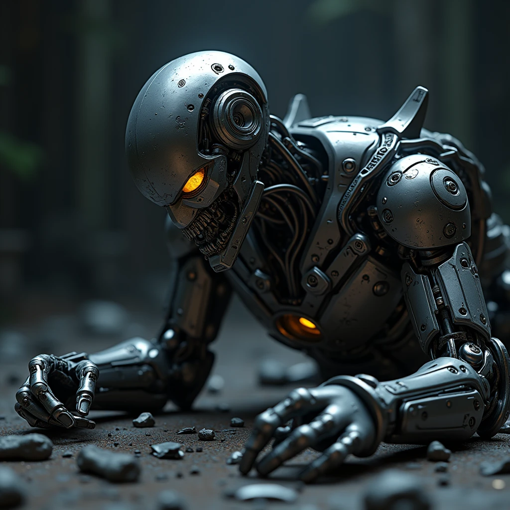 {{{masterpiece}}}, {extremely delicate and beautiful}, (solo:1.5), (best quality:1.2), (ultra high res, photorealistic, raw photo:1.4), 8k, Cinematic Lighting, beautiful lighting, professional lighting, physically-based rendering, photon mapping, radiosity, detailed and intricate, broken robot,pieces of the robot kissing,battle damage, destroyed iron man suit, extremely damaged iron man suit, {Ultron}