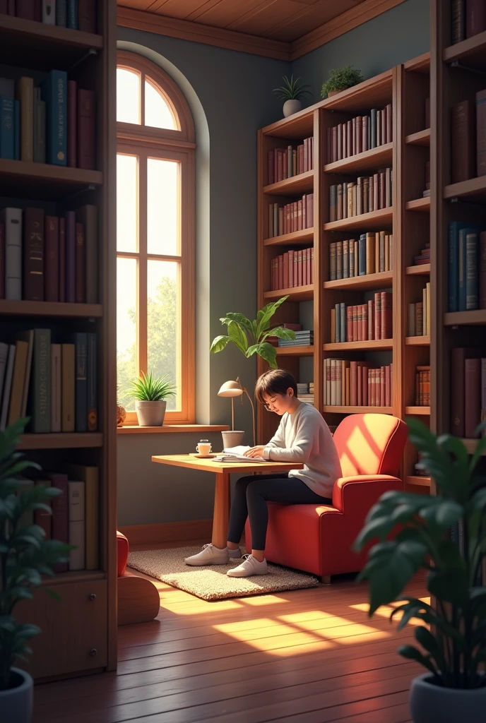 Create a banner for a library where students got a personal cabin to study by himself what they want in silent and peace full environment