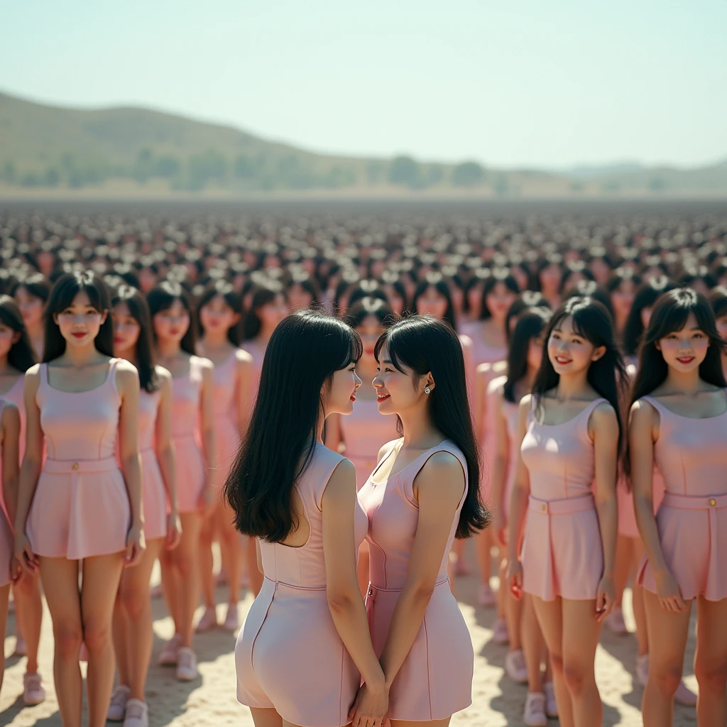 (((((Japanese Clone girls=Myself)))))), (((Best Super High quality Myself Clone girls Raw Photography Art))), (16K, Highest quality, Ultra-high resolution, RAW Photos), (((It's so unrealistic., With unparalleled depiction, With an unfathomable sight, An unprecedented and shocking worldview, Clone girls in a world of mass reproduction, Ultra-realistic))), (((Japanese, woman, 24yo, Ishihara Satomi))), (Small face, ((Thick black hair, Semi-long hair))), ((V-neck short-sleeve dress)), (((((Very detailed美しい女体, Accurate body structure, Very detailed完璧な, Super busty body with very large breasts, Clearly emphasizes cleavage))))), (((Dark Eyes, Mature face, Cute Smile, A gentle gaze))), (((Her happy and smiling expression is so cute))), ((((((((Very detailed分身増殖描写, ((1girl→Myself cloning→1,000,000,000,000,000,000,000,000,000,000,000,000,000,000,000,000,000,000,000,000Myself Clone girls)))))))))), ((((((((Very detailed, The precise depiction of the proliferation of Myself Clone girls, ((With the perfectly identical bodies of Myself clone girls, With the exact same face as the Myself clone girls, With the exact same hairstyle as the Myself clone girls, In the exact same clothes as the girls who are my clones, Perfectly the same height as the Myself clone girls, Super big breasts, just like the Myself clone girls)))))))))), (((Myself clone girls only))), (((Multiple pairs, Very detailed depiction, (Myself clone girls hug each other, Myself clone girls assemble, Fun conversations with fellow Myself clone girls, A fun conversation between Myself clone girls, Myself clone girls holding hands, Walking with lots of Myself clone girls)))), (((Everyone looks at the camera))), (((Unbelievably crowded, Transcendent Myself clone girls intimately, Countless Myself clone girls surround you in 360 degrees))), (Bright, soft sunlight), (((Very wide field of view, Very detailed, Detailed ultra-perspective depiction with clear depth, wide view))), (((((Landscape with a curved slope))))), (((Very photographic and detailed depiction, Myself clone girls will multiply infinitely and fill the surroundings from one side to the horizon with their bodies tightly packed together without any gaps., A scene of endless Myself clone girls and a fun atmosphere))), (Focus on the average value of the image)