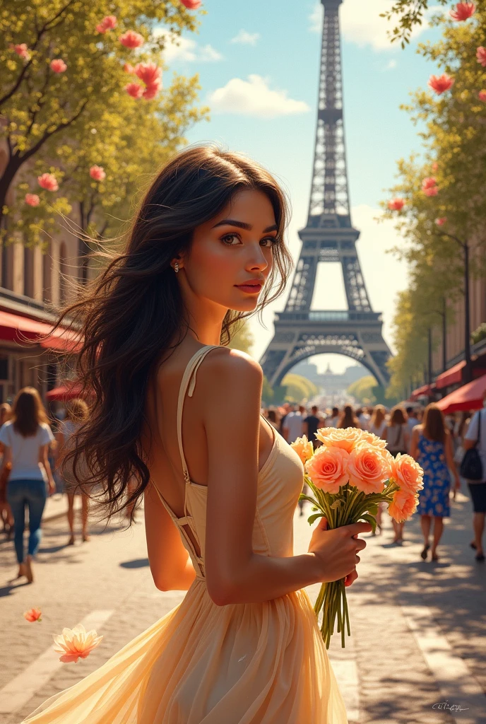 beautiful woman in paris in summer