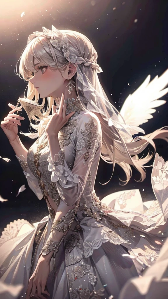 White clothes,wing, Very detailed, Floral clothes,Long Hair Girl, Female Magician